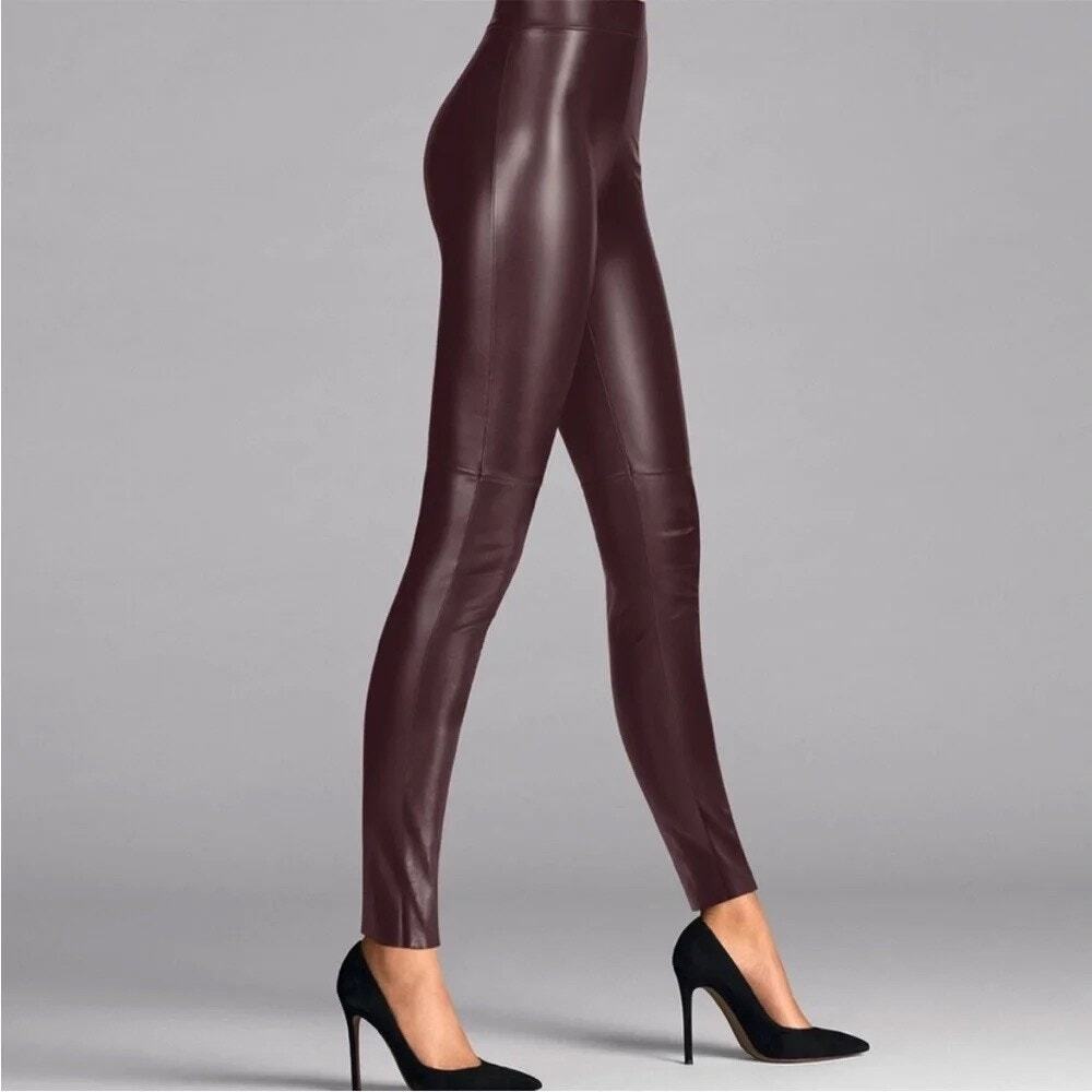 NWT Wolford Estella Vegan Leather Leggings Womens 8 Brown Shine Edgy Glam Luxury